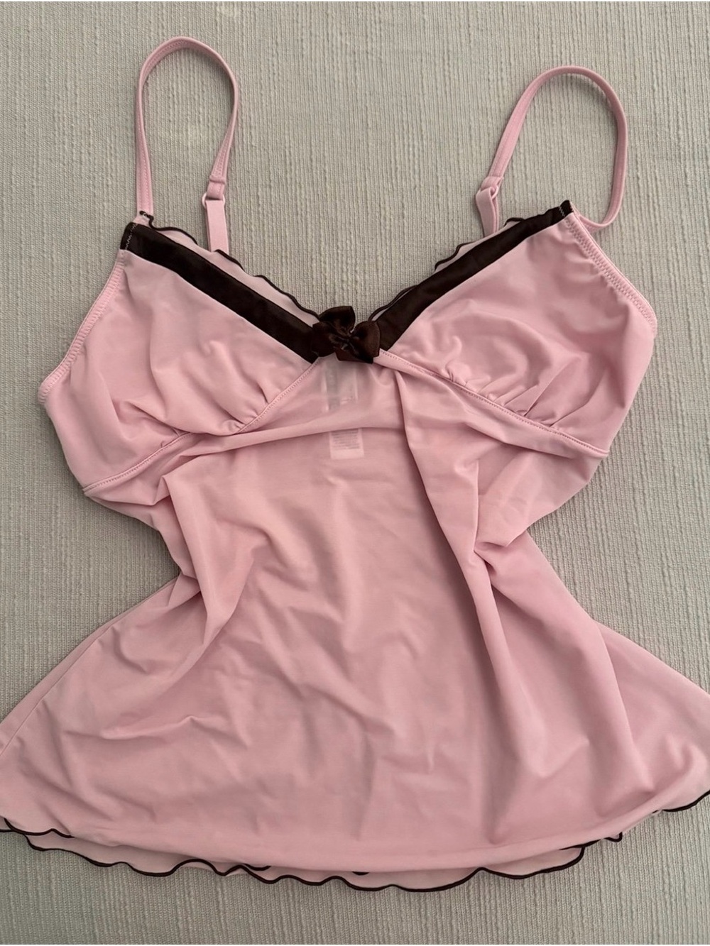 Delicate Pink Chemise with Brown Satin Trim